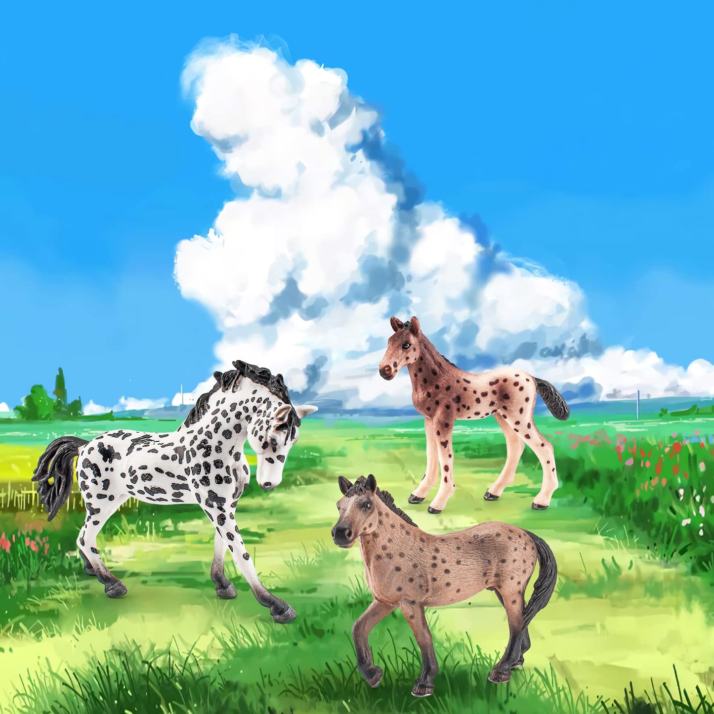 Lc Joycre 3Pcs Realistic Horses Figurines - Knabstrupper Horse Toy For Girls And Boys - Diy Dioramas Collection