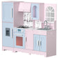 BRINJOY Play Kitchen for Kids, Wooden Kids Kitchen Playset w/Faucet, Sink, Stove, Oven, Window, Cookware, Storage Cabinets, Todd