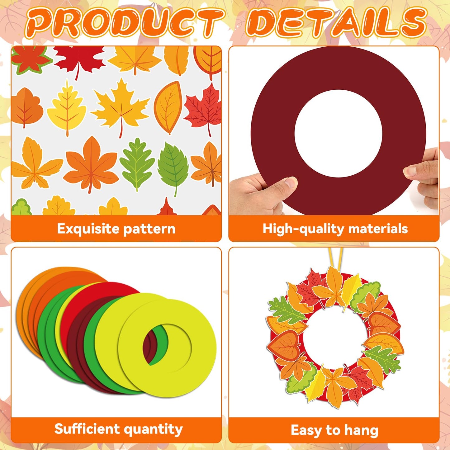 36 Sets Fall Wreath Craft Kits for Kids DIY Autumn Maple Leaves Paper Wreath Hanging Ornaments Make Your Own Thanksgiving Paper