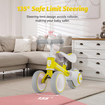 Allobebe Baby Balance Bike, Toddler Bikes Bicycle For 12-36 Months For 1 Year Old Girl And Boy To Scoot Around With Adjustable Seat Smooth Silent 3 Wheels, Shining Yellow