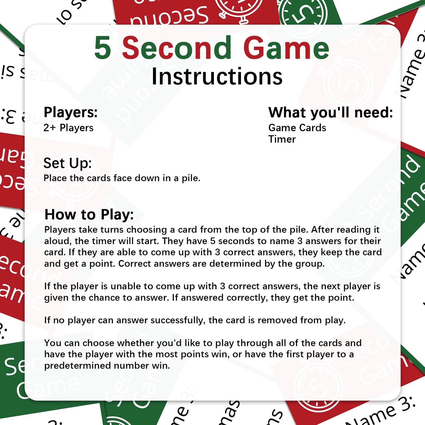 Foilswirl Valentine Party Games 5 Second Game, 72 Cards And 5 Second Hourglass Family Card Game Night With Galentine Family Frie