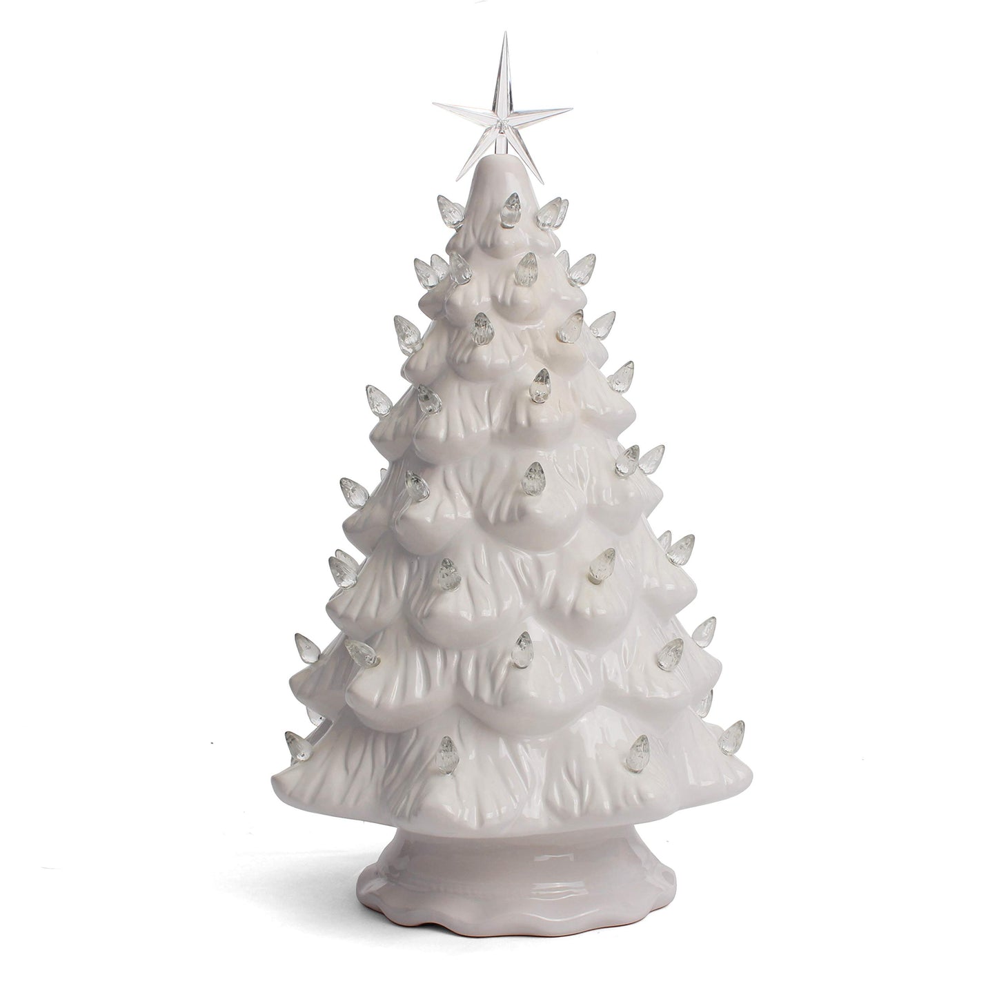 Milltown Merchants Ceramic Christmas Tree - Tabletop Christmas Tree With Lights - (15.5' Large White Christmas Tree/White Lights) - Lighted Vintage Ceramic Tree