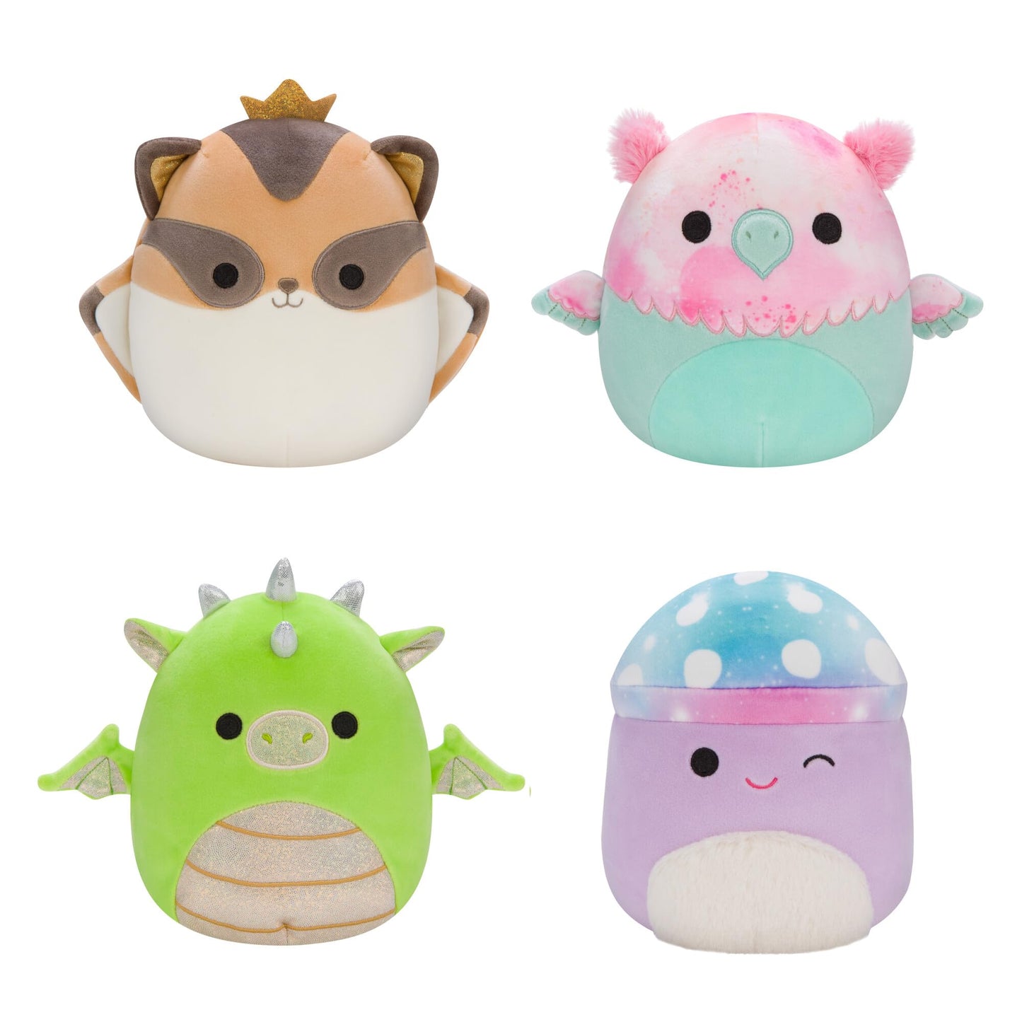 Squishmallows Original 7-Inch Fantasy Box Set - Eyk Dragon, Gala Griffin, Minya Mushroom, Ziv Sugar Glider - Plush Toys