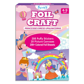 Soovsy 200 Sheets Princesses & Unicorns Foil Art Fun Kit For Kids, Foil Art For Kids Art Craft Diy Creative Activity Birthday Ch