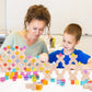 Agirlgle Wooden Rainbow Building Blocks Cube Gem Stacking Blocks Toy - Colorful Montessori Rainbow Stacker Toy Elegant Wood Rainbow Cube Blocks- Acrylic Blocks Educational Toys For Toddlers- 80Pcs