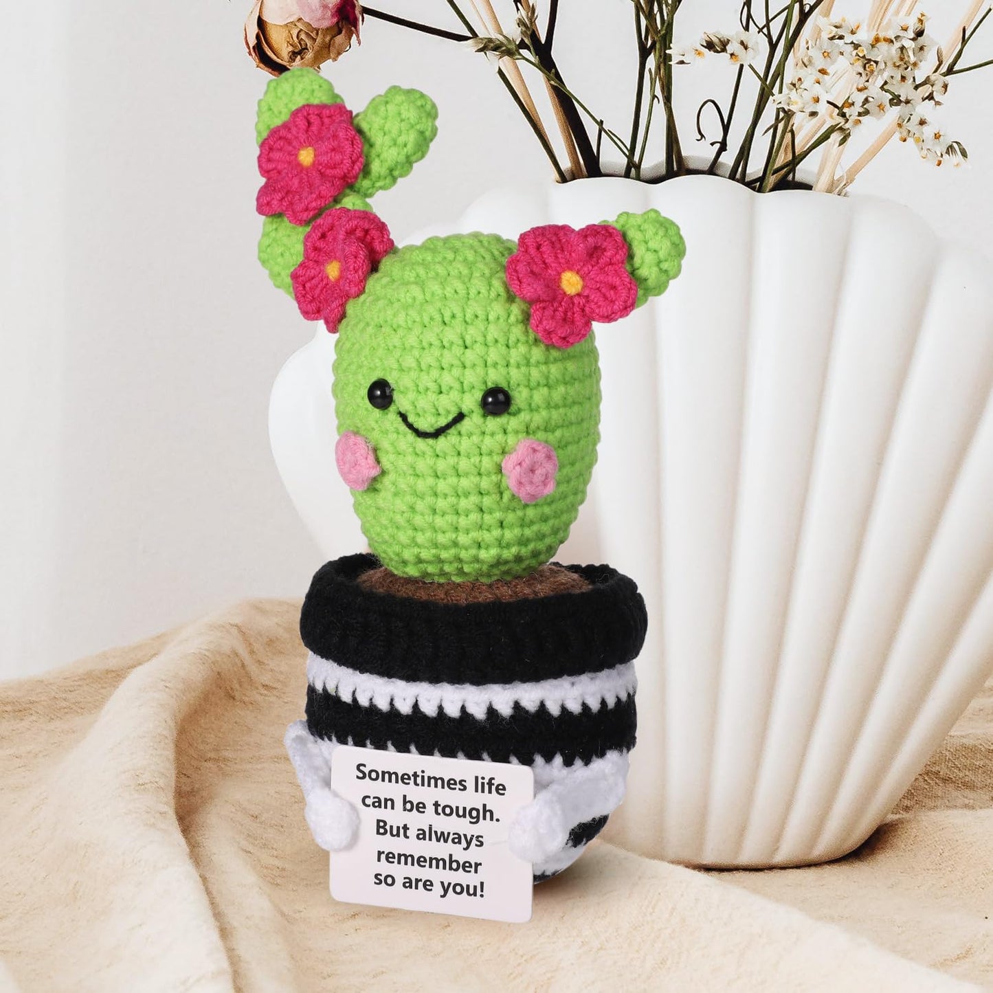 Lasuroa Positive Cactus Crochet, 6.3 Inch Green Positive Knitted Plants Cactus Doll Toy Funny Emotional Potato Holding Support Card Small Cactus Decorations For Mexico Christmas Party Birthday Gifts
