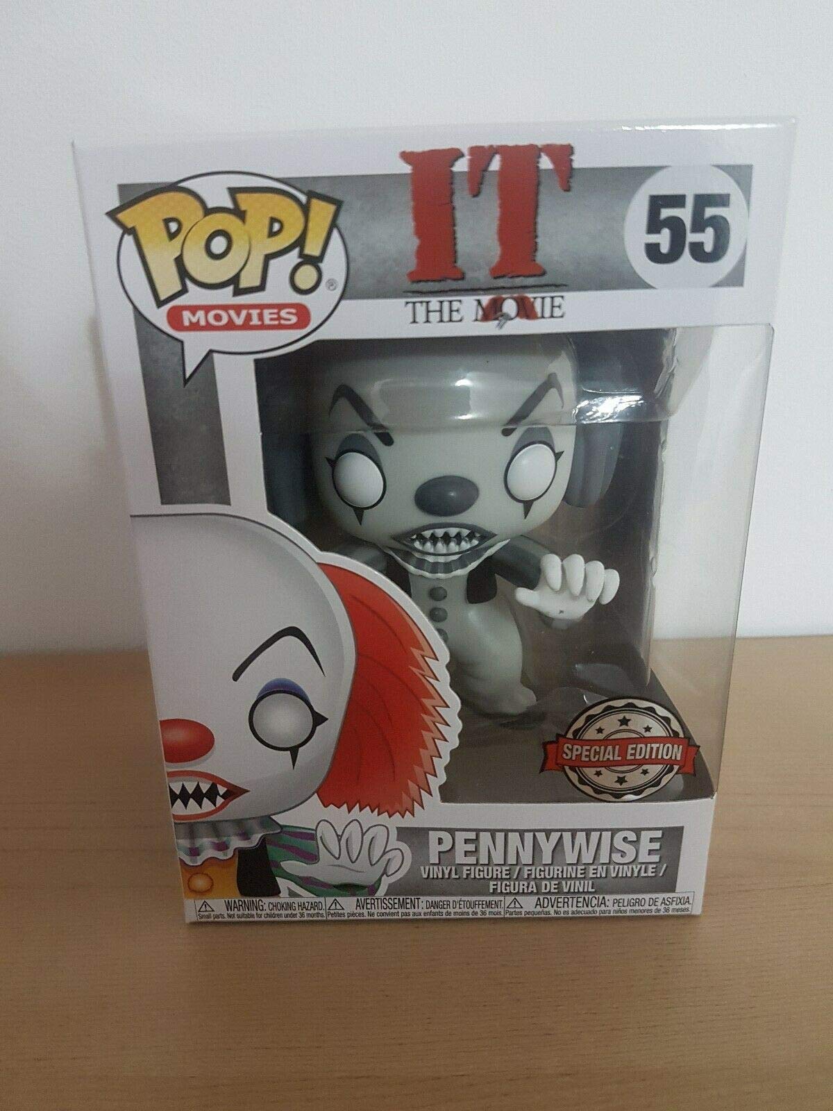 Funko- It Classic-Pennywise Exclusive (Black & White) Other License Figurine, Multi-Colour, 35158
