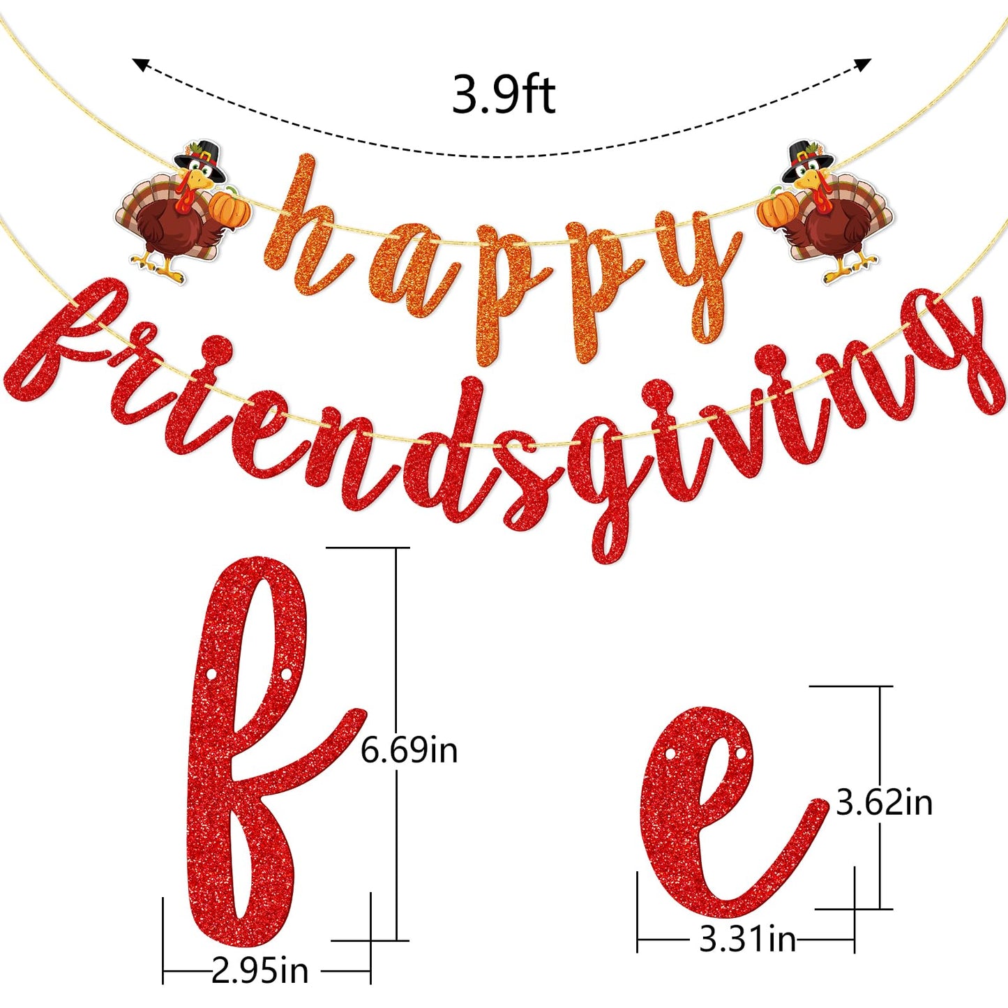 FOZEE Happy Friendsgiving Banner, Thanksgiving Friends Party Banner, Friendsgiving Turkey Decorations for Thanksgiving party, Fa