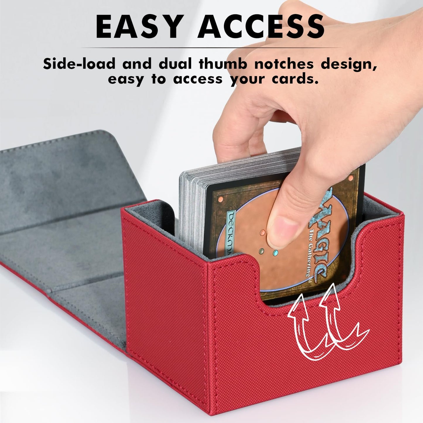 Zlca Card Deck Box For Trading Cards, Mtg Commander Deck Box Holds 120+ Single Sleeved Cards, Leather Magnetic Card Storage Box Fits For Tcg Ccg Magic Cards (Red)