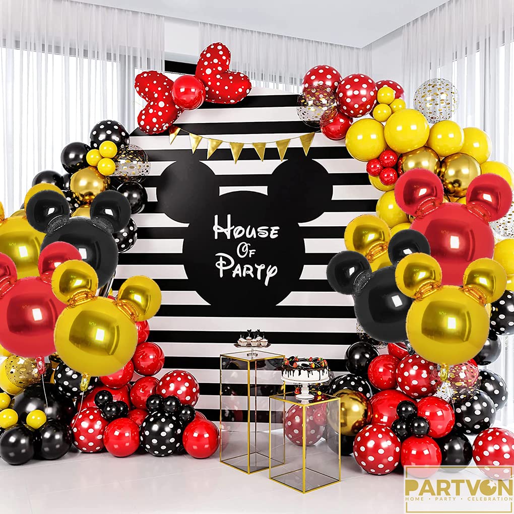 12 Pieces Mickey Party Balloons, 24    Red Black Gold Mouse Foil Balloons For Gender Reveal Baby Shower Wedding Kids Theme Birth