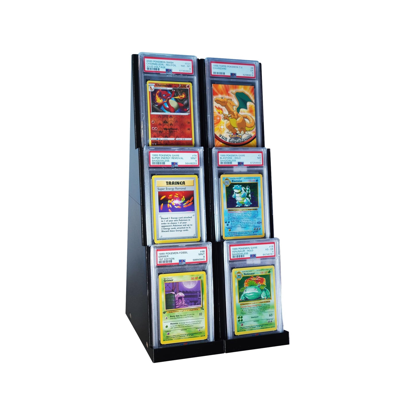 Narka Graded Card Slab Stadium Tower Displays (2 Pack) - Black, 2 Tier, Compatible with PSA, Beckett, SGC, CGC