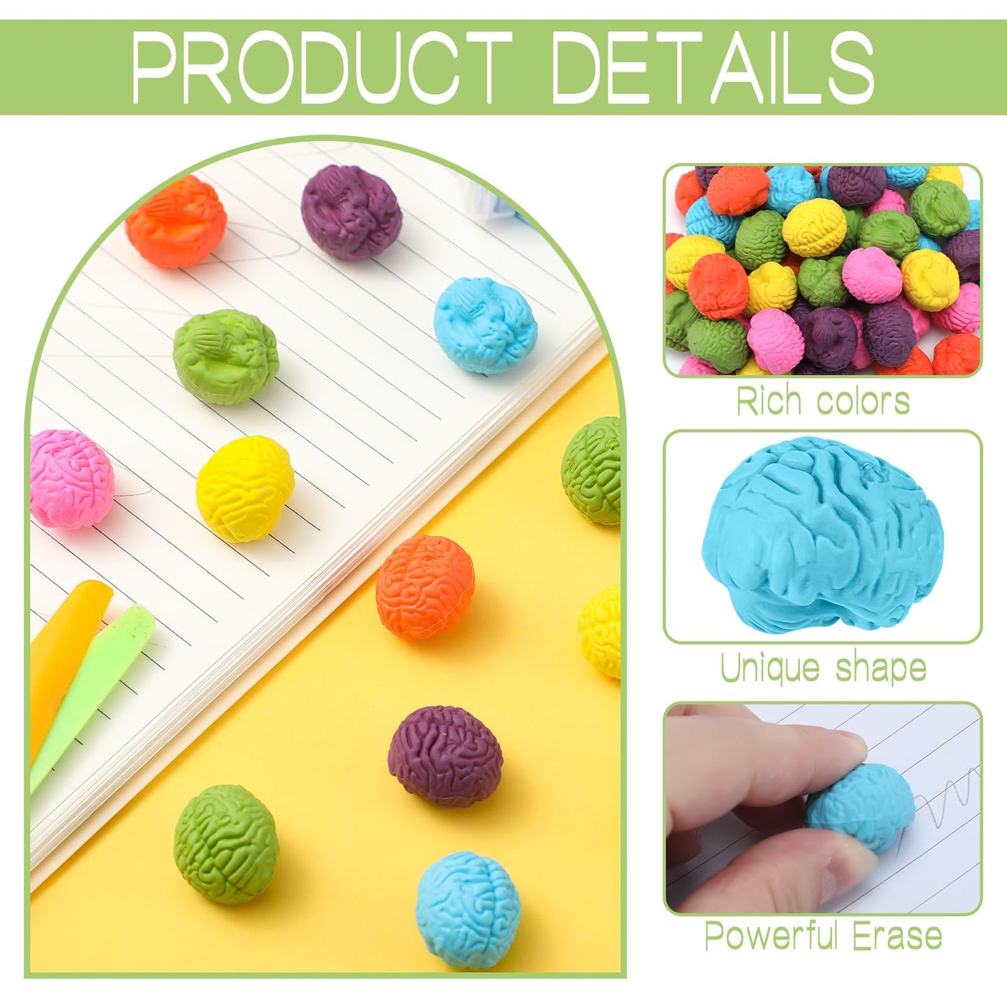 Gilprop 96 Pcs Brain Shaped Erasers Bulk 1 Inch Mini Brain Rubber Pencil Erasers Fun Classroom Supplies Birthday Halloween Party