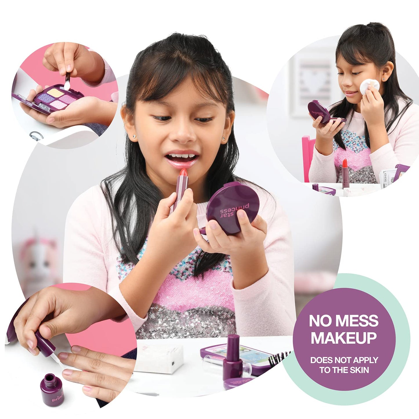 Star Princess Little Girls Purse Set - Purple Handbag with Accessories & Pretend Makeup for Toddlers, Model CB-1007