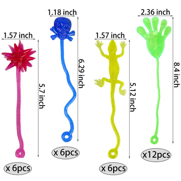Porafuk 46 Pieces Vinyl Stretchy Sticky Toys Assorted Novelty Large Sticky Hands, Hammer, Lizards, Skull And Flying Frog For Chi
