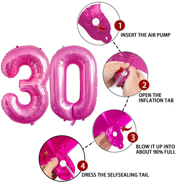 30 Number Balloon Pink 40 Inch Big Foil Mylar 30Th Balloons For 30 Year Old Men Women Birthday Party Decorations Wedding Anniver