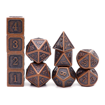 Haxtec 11PCS Metal DND Dice Set D&D Extra D6 D20 for Dungeons and Dragons TTRPG Games-Antique Copper 11PCS