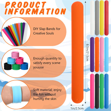 16 Pcs Silicone Rubbber Slap Bracelets Plain Slap Bracelets Wrist Soft and Safe Slap Bands Wrap Band for School Party Favors DIY