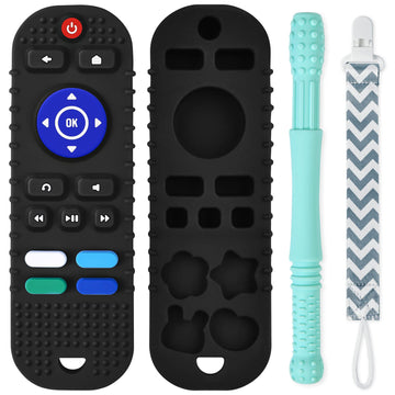 Baby Teether Toys Silicone, Remote Control Shape Teething Toys With Hollow Teether Tube And Pacifier Clip, Silicone Baby Teething Toys For 3 Months+, Bpa Free Baby Teething Toys (Black)