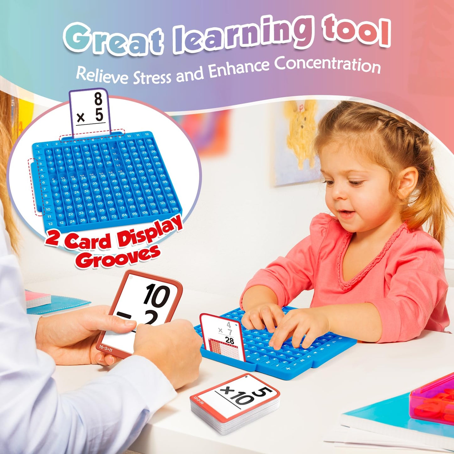 Torlam Math Flash Cards + Math Board, Multiplication Flash Card Times Table Chart, Math Manipulatives Division, Addition, Subtraction Math Games Toys For Kids, 1St, 2Nd, 3Rd, 4Th, 5Th, 6Th Grade