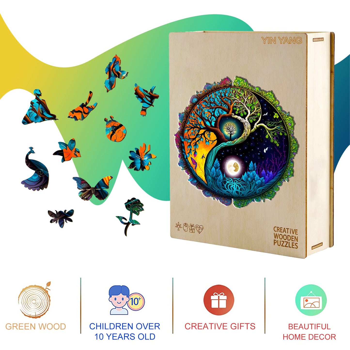 Kaayee Wooden Jigsaw Puzzles-Wooden Puzzle Adult Unique Shape Advanced Yinyang Wooden Jigsaw Puzzle For Adult, Family Puzzles 7.