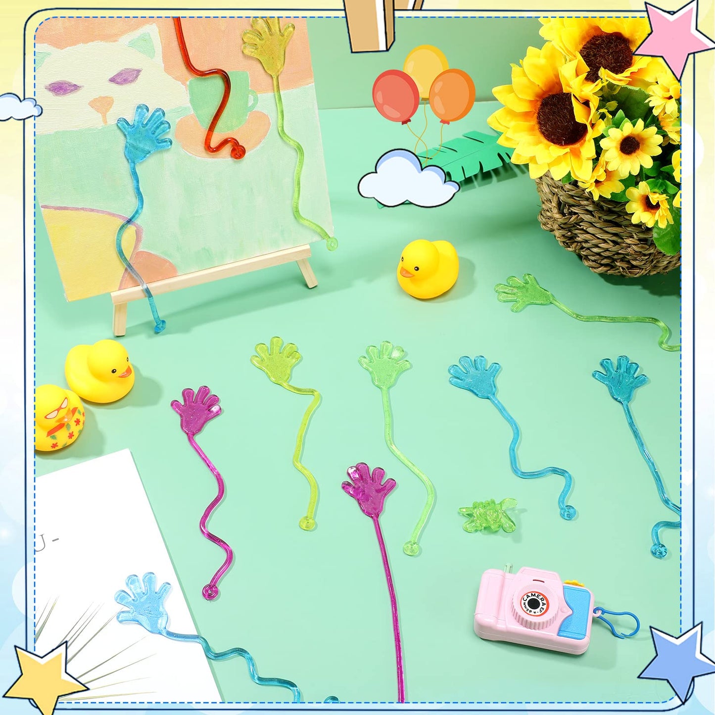 Leyndo 200 Pcs Glitter Sticky Hands Bulk Party Favors Sticky Hand for Kids Goodie Bag Stuffer Mini Stretchy Sticky Toys Kids Bir