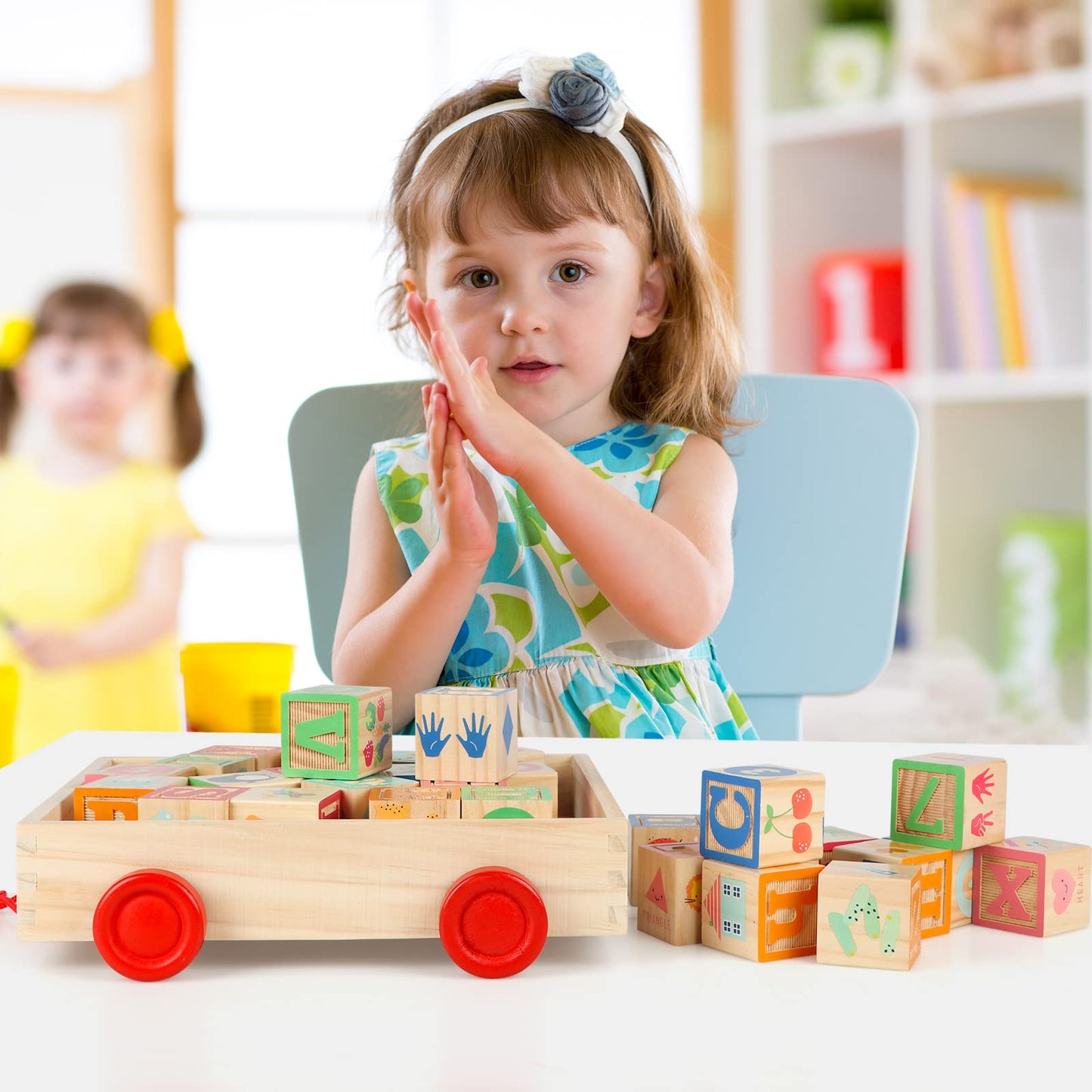 Joqutoys Wooden Building Blocks For Toddlers 1-3, Large Wood Baby Stacking Blocks Set For Kids, 30 Pcs Alphabet Blocks With Toy Wagon, Educational Wooden Toys For Boys Girls Gifts 1.65'
