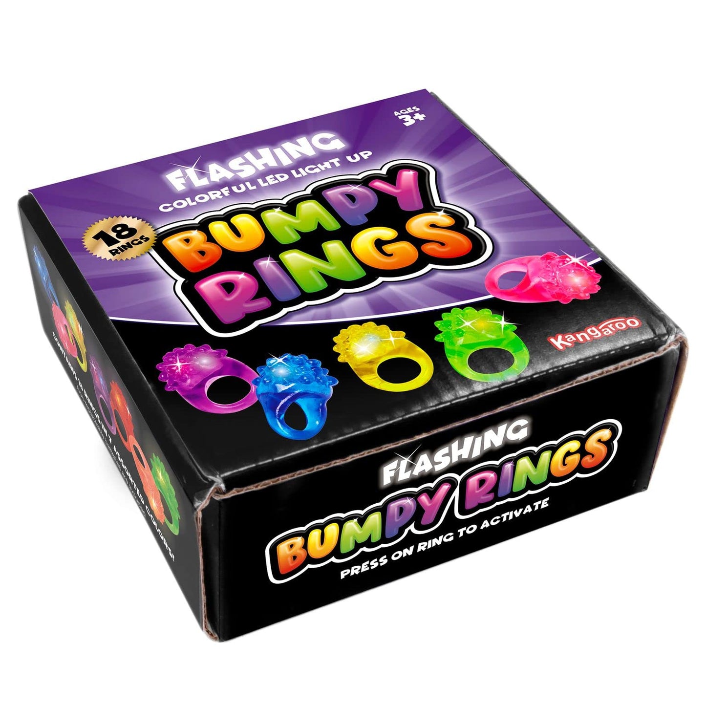 Kangaroo 18-Pack LED Light Up Rings | Neon Glow Rings for Kids & Adults | Party Favors for Birthday, Glow Parties & More