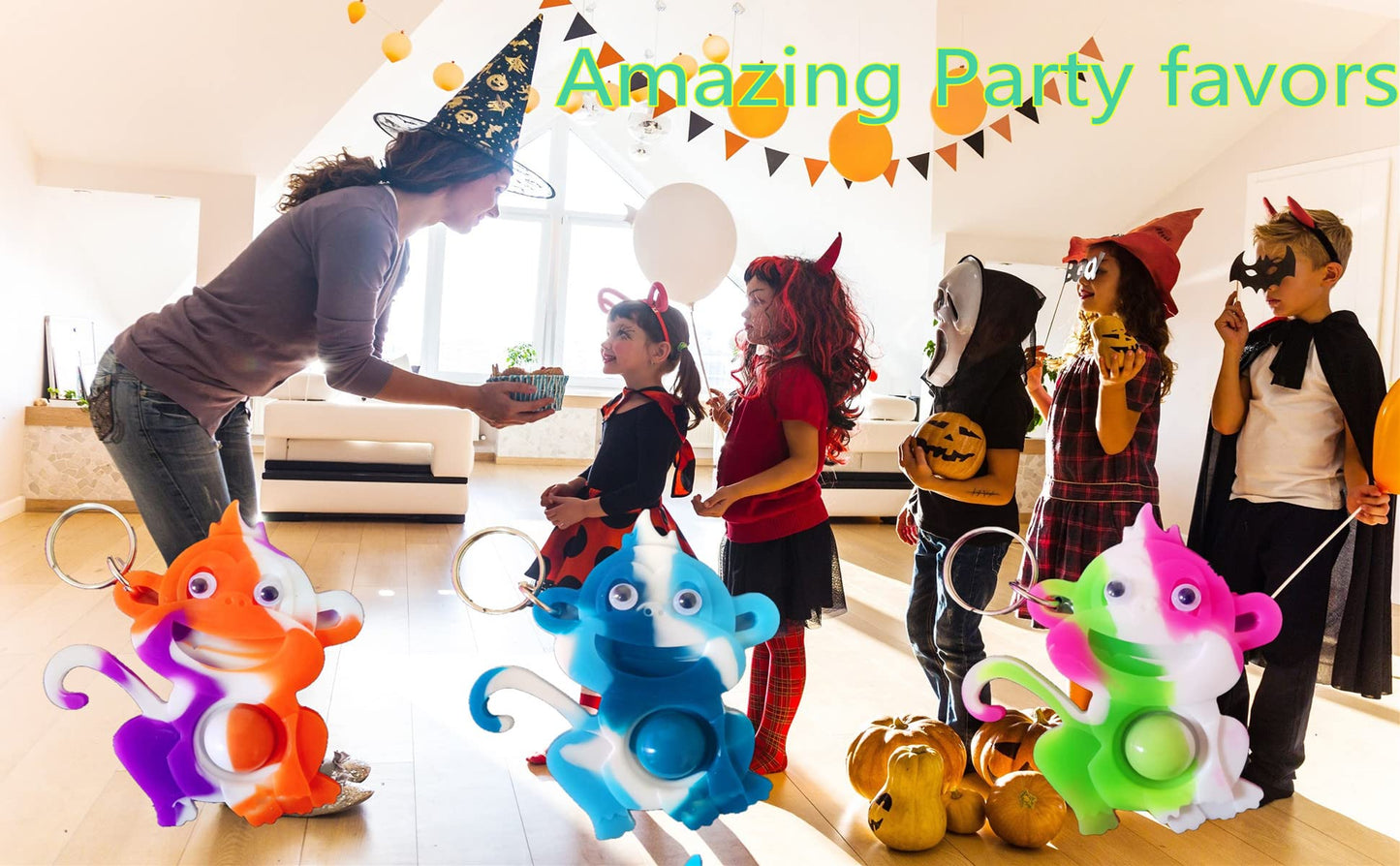 24 Packs Funny Summer Present Unique Mini Monkey Assorted fidgets Bubble Toys for Kids Children Classroom Students Gifts from Te