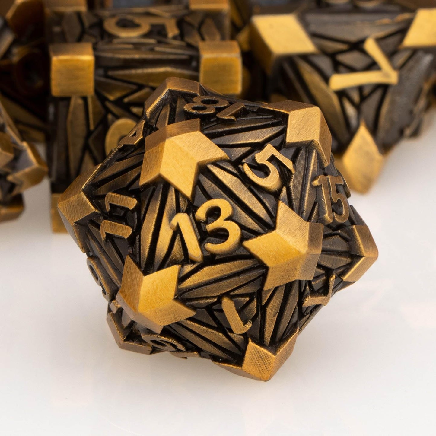 ORIFANTOU 7PCS Metal DND Dice Set Golden D&D Dice with Box, Debris RPG D and D Dice Dungeons and Dragons Role Playing Game Polyh