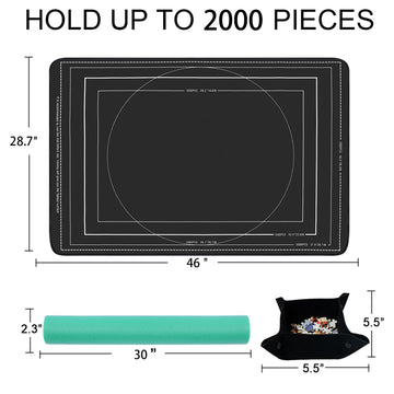Pohxev Jigsaw Puzzle Mat Roll Up - Portable 48x30.7 for 2000 Pieces, Non-Slip Rubber Bottom, Includes 6 Sorting Trays & Storage Bag,