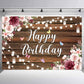 Yinqin 180X120 Cm Rustic Wood Flower Happy Birthday Backdrops Cloth Rustic Wooden Floral Birthday Photography Backgrounds Flower
