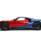 Jada Toys 1:24 Scale 2017 Ford GT Die-cast Car with Spider-Man Figure, Red/Blue, Model 99725