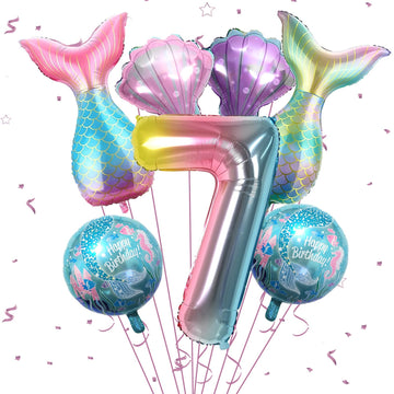 7Th Mermaid Birthday Decors,Little Mermaid Party Decor Mermaid Balloons Kit Sea Balloon Mermaid Foil Balloon Mermaid Tail Balloons For Girls Mermaid Party Baby Shower, Mermaid Pink