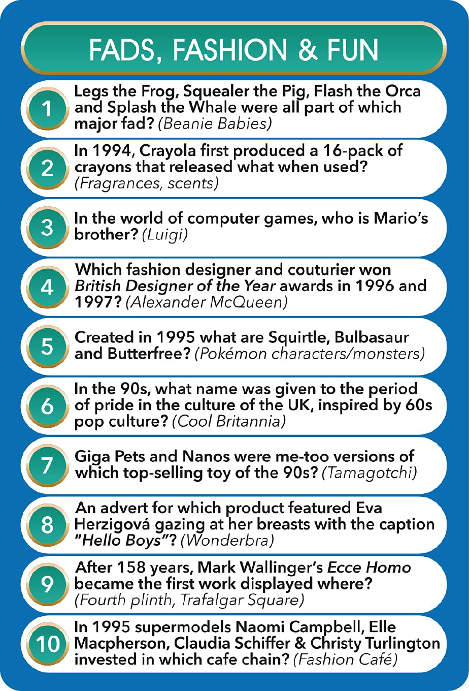 Cheatwell Games Top Trivia 1990'S - A Decade Of Trivia Travel Pack Card Game - 1000 Quiz Questions - For Ages 14 And Up