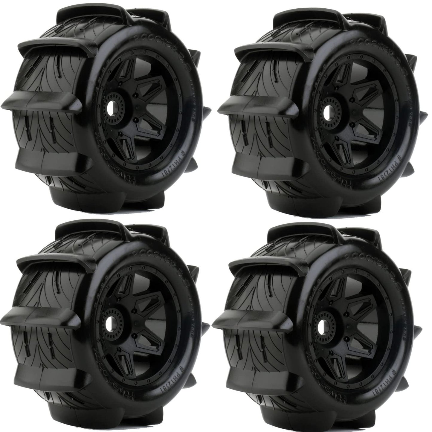 Powerhobby 1/8 Rooster 3.8 Belted Paddle Sand Snow Tires 17mm Wheels (4) FITS : 1/8 Monster Truck ARRMA KRATON/Outcast/NOTORIOU/