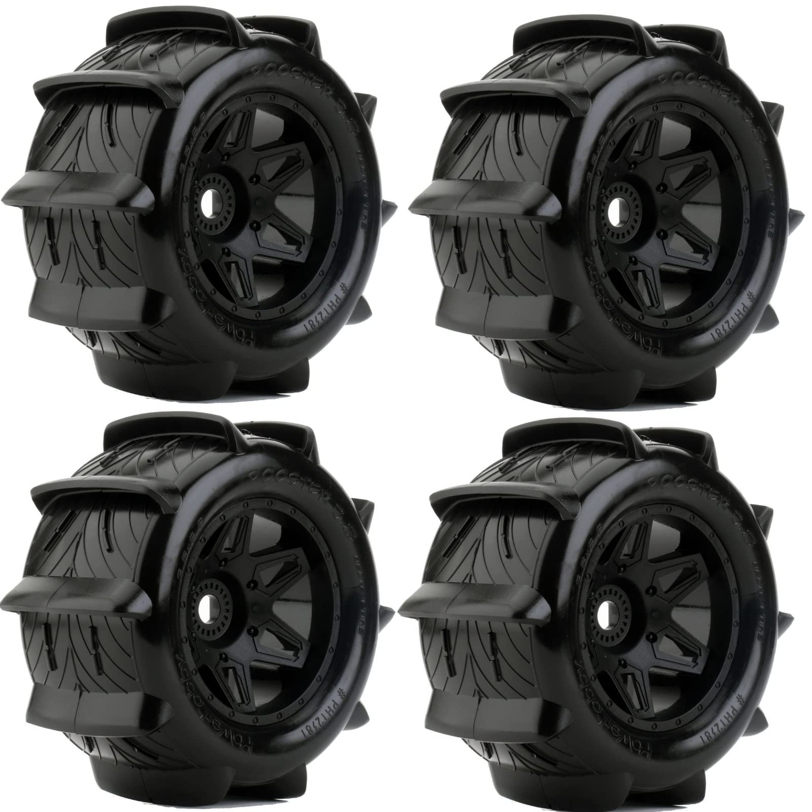 Powerhobby 1/8 Rooster 3.8 Belted Paddle Sand Snow Tires 17mm Wheels (4) FITS : 1/8 Monster Truck ARRMA KRATON/Outcast/NOTORIOU/