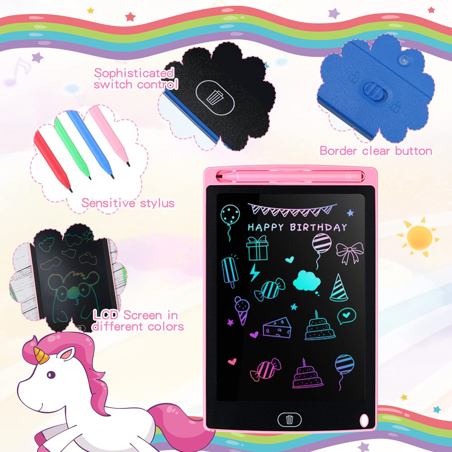 12 Pack LCD Writing Tablets 8.5 Inch Bulk Colorful Doodle Board Kids Scribbler Board Erasable Electronic Drawing Pads Reusable P