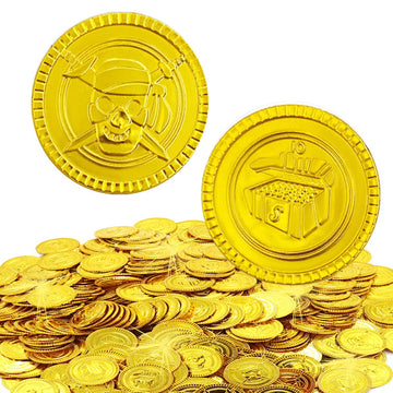 100 Pieces Plastic Pirate Gold Coins Set - Play Treasure Gold Coins for Pirate Themed Party, St. Patrick's Day, Treasure Hunt Ga