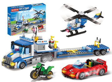 City Police Truck And Trailer Building Sets, Compatible With Lego Police Car With Tow Truck, Helicopter, Car, Motorcycle, Police