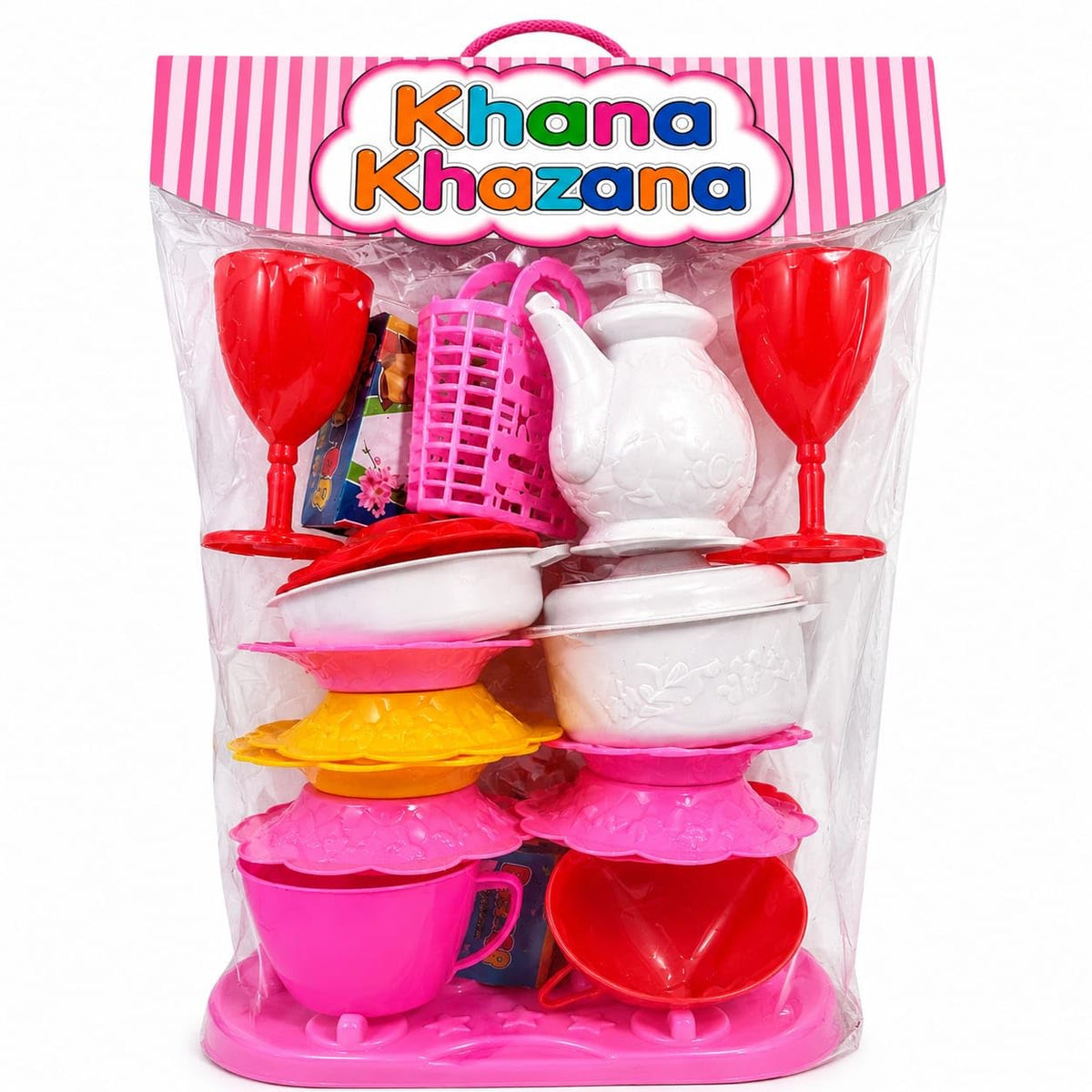 Salika Store Kids Pretend Play Tea Set with Cups, Teapot, Bowls & Serving Accessories  Colorful Plastic Kitchen Playset for Gi