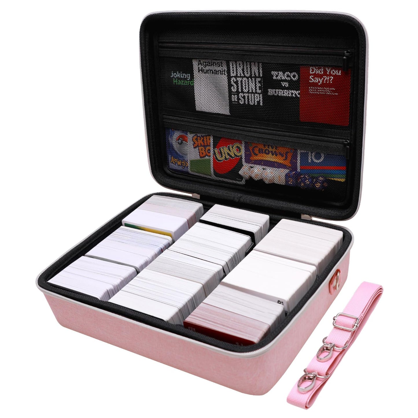 Ltgem Game Card Travel Case,Compatibility Taco Cat Goat Cheese Pizza/Skyjo/Uno/Playing Card Against Humanity And Other Game Cards,This Card Box Can Hold 3000+Game Cards (Outer Pink+Inner Black)