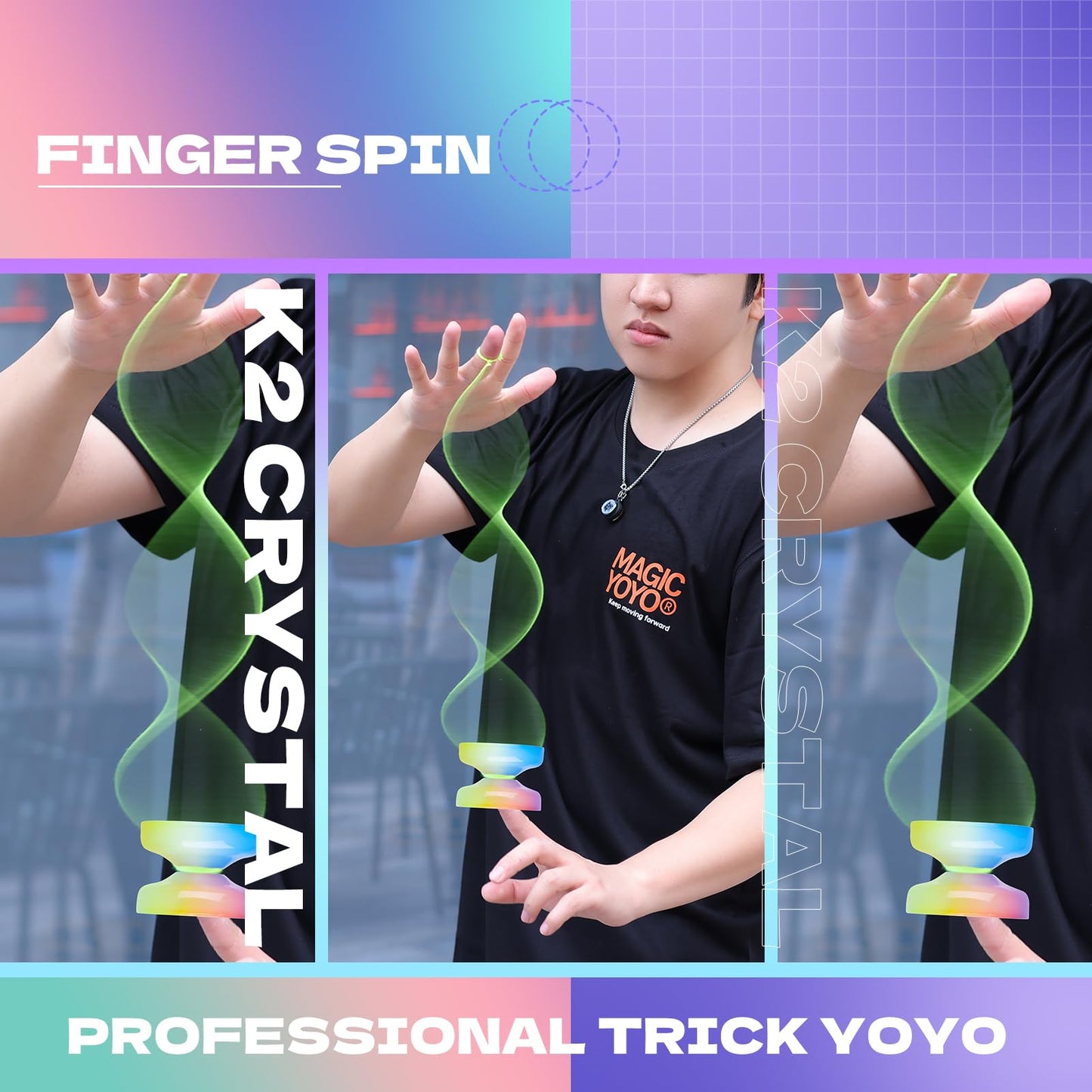Responsive Yoyo For Kids Beginners, Professional Yoyo Crystal K2, Dual Purpose Yo-Yo For Adults + Extra Unresponsive Yo Yo Bearing + 12 Yoyo Strings + Yoyo Storage Bag ( Yellow Pink Blue Gradient)