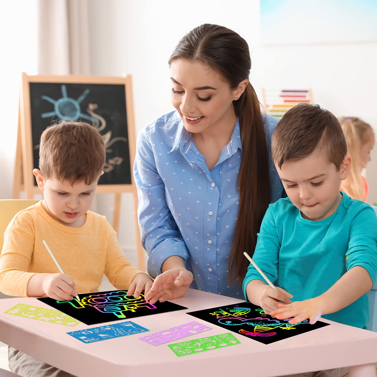 ZMLM Rainbow Scratch Paper Kit: 117Pcs Magic Art Craft Stuff Supplies Black Drawing Pad for Age 3-12 Kids Children Girl Boy DIY