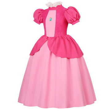 Baurghop Peach Costume For Girls Led Light Up Princess Peach Dress For Girls Cosplay Holiday Party Outfit (4-5 Years)