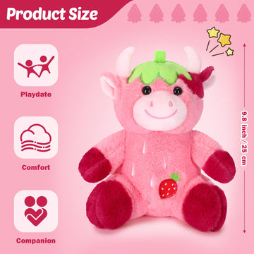 Hydren Pink Cow Stuffed Animal 9.8'' Soft Cute Strawberry Plush Animal Toy For Boys Girls Kids Toddlers Valentine'S Day Birthday