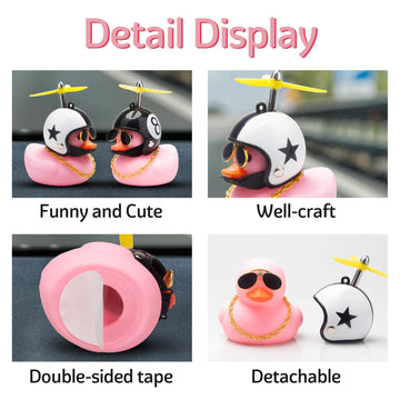 Wonuu Pink Duck Car Dashboard Decorations - Rubber Duck Car Ornaments With Propeller Helmet Sunglasses And Gold Chain (Star-Pink
