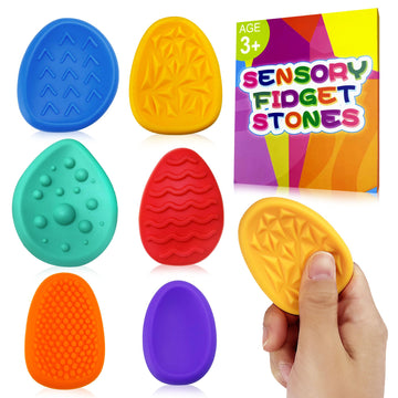 Fidget Sensory Toys For Kids Adults 6 Pc Easter Basket Stuffers Silicone Worry Stone For Autism Adhd Teens Silent Calm Down Toy