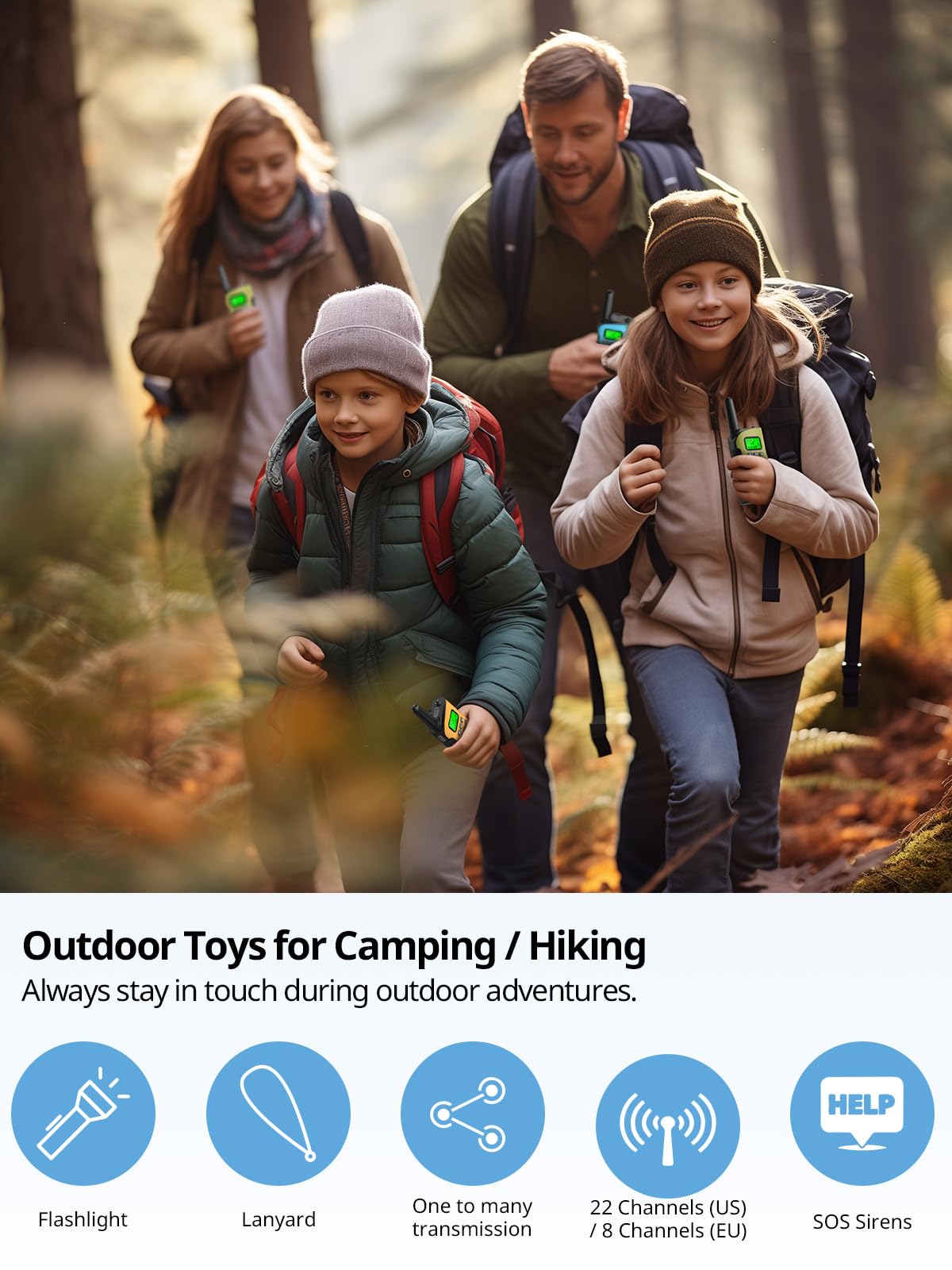 Inspireyes Walkie Talkies For Kids Rechargeable, 48 Hours Working Time 2 Way Radio Long Range, Outdoor Camping Games Toy Birthday Xmas Gift For Boys Age 8-12 3-5, 2 Pack