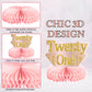 9Pcs 21St Birthday Decorations Pink Rose Gold Honeycomb Centerpieces For Women Girls,Happy 21St Birthday Table Centerpieces Part