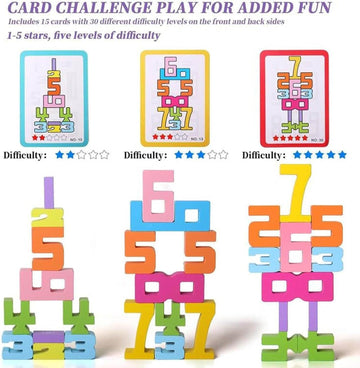 Gosarhey 20Pcs Wooden Number Building Blocks, Number Blocks Friends Of Ten, Friends Of Ten Blocks, 1-10 Balance Wooden Digital B